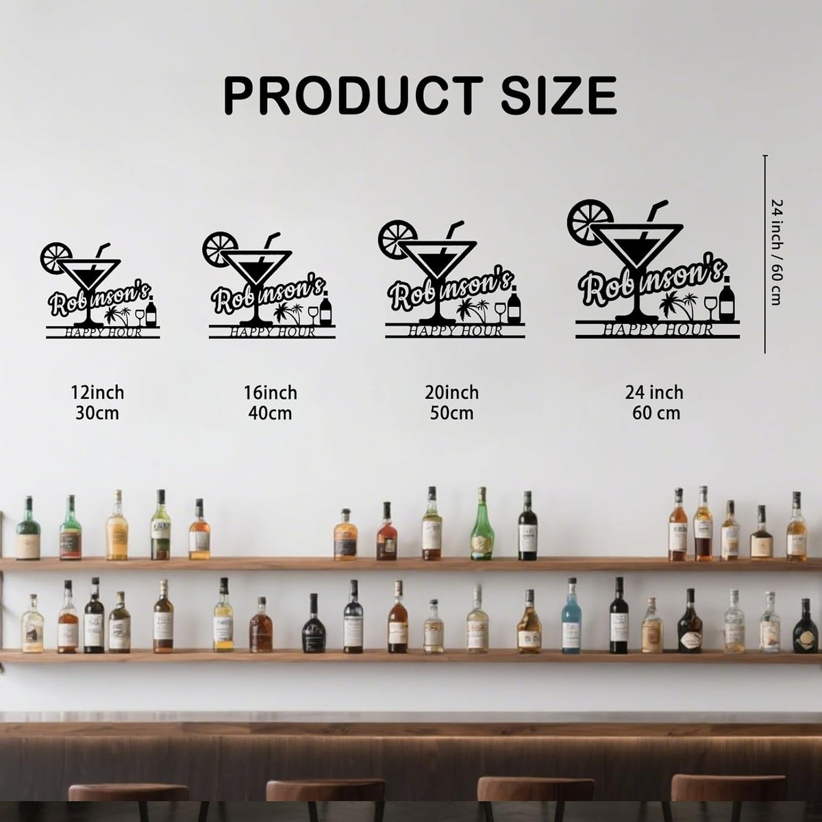 Happy Hour Metal Bar Sign - Personalized Wine Wall Art, Rustic Home Bar Decor, Custom Cocktail & Wine Themed Metal Signs for Indoor/Outdoor - MADE IN USA