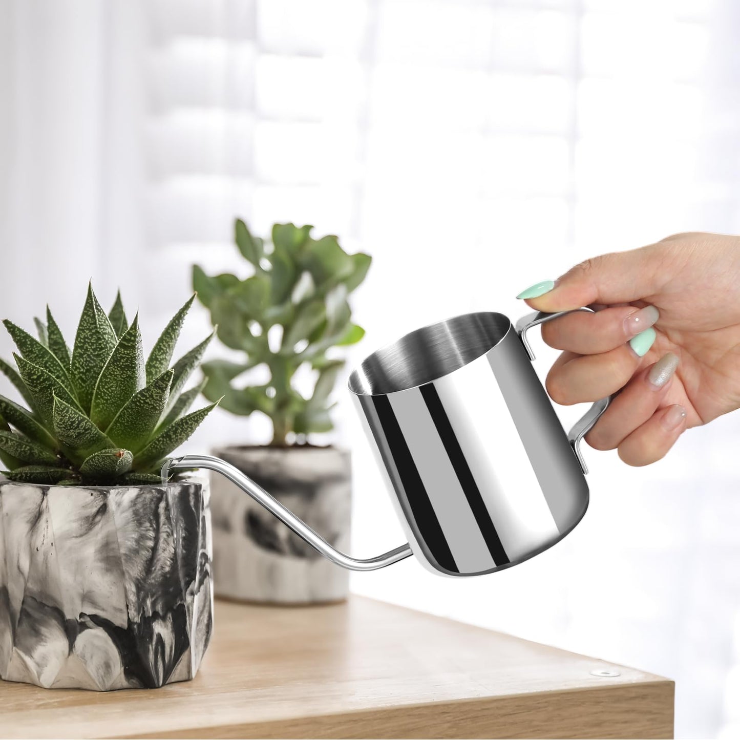 Small Watering Can Indoor Plants - 12 oz Mini Metal Watering Can with Long Spout Rust-Proof Stainless Steel Tiny Watering Pot for Small Indoor Plants Home & Office