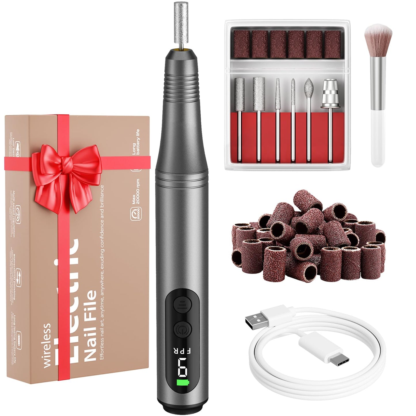 Electric Nail Drill Kit, Electric Nail File Cordless Nail Drill Machine for Acrylic Gel Dip Powder Nails, Professional Portable Manicure Pedicure Rechargeable Lightweight for Home Salon Use