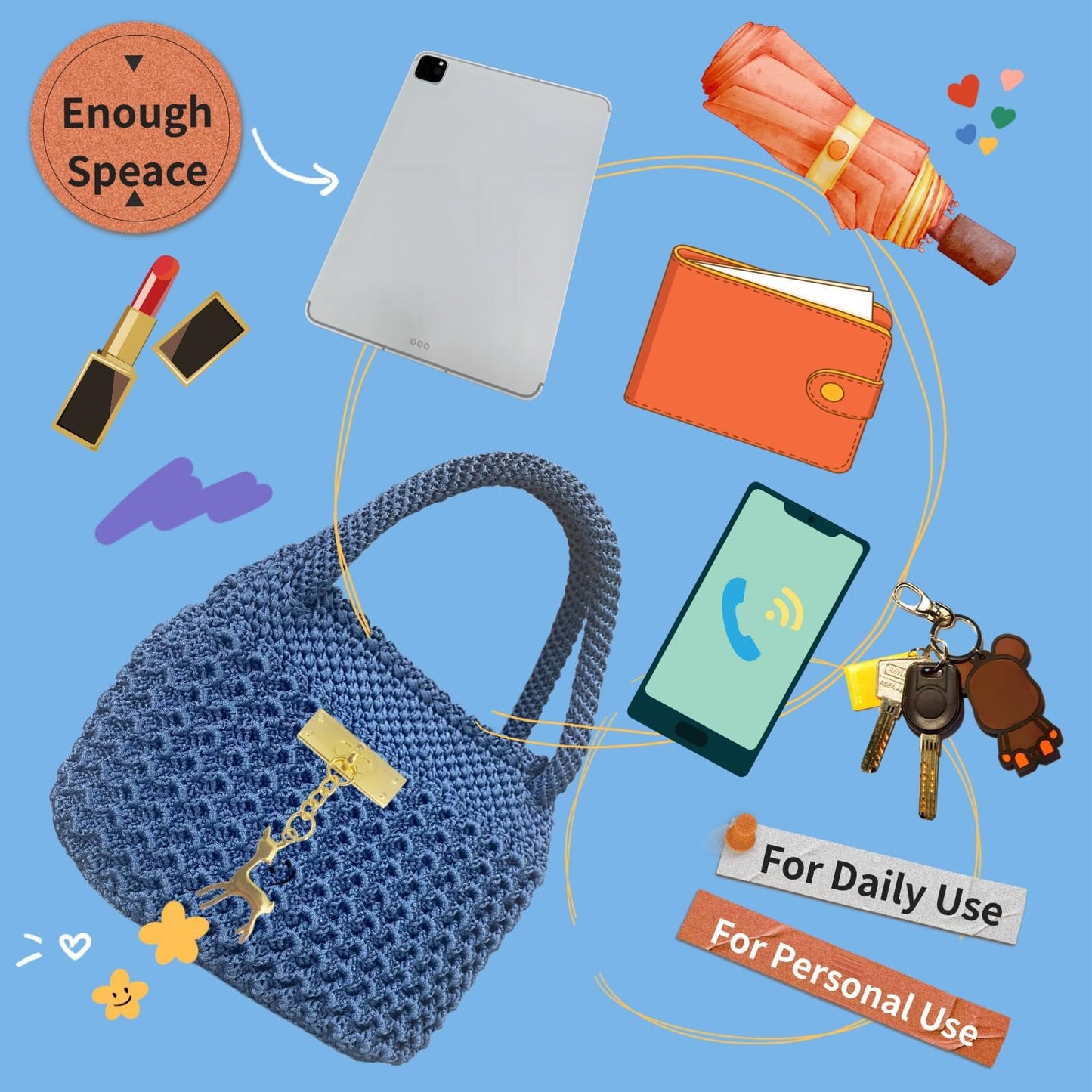 SHENJILL Phoenix Tail Bag Crochet Kit for Beginners Hand Bag Crochet Kit with Step-by-Step Videos and Written Instruction Crocheting Kits for Adults Easy Starter Yarn for Crocheting (Jeans Blue)