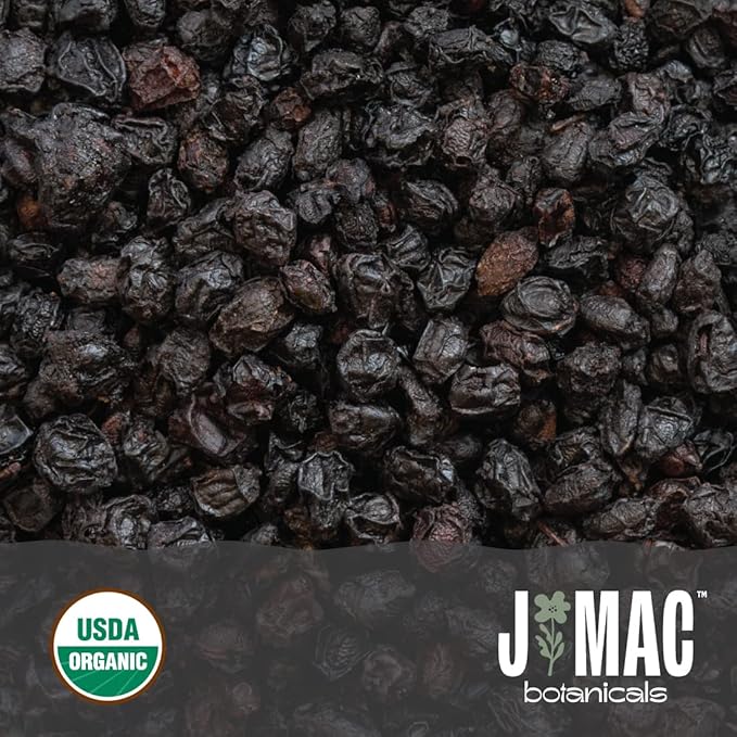 J MAC BOTANICALS Certified USDA - 100% Organic Dried Elderberries - 2lb Bulk - Non-Irradiated, Non-GMO, Whole Black Elderberry Immune Support - Raw Vegan Sambucus 2 Pack