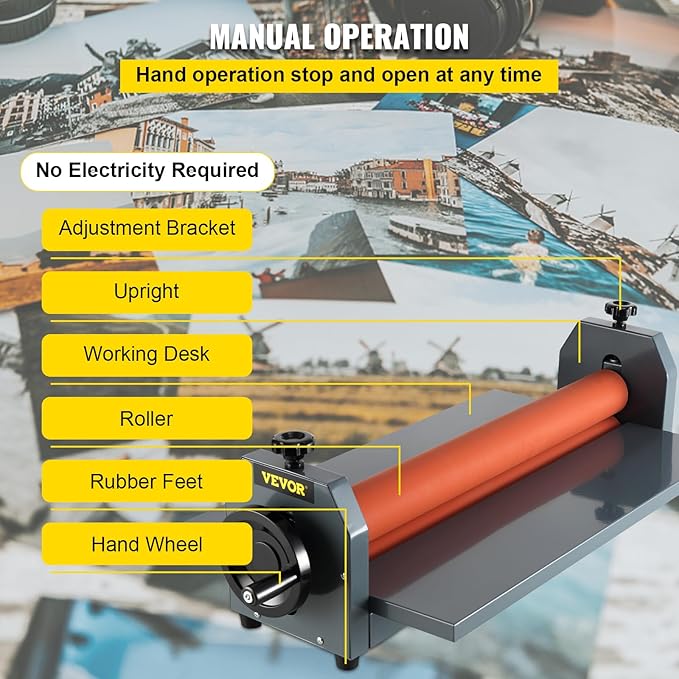 VEVOR Manual Cold Roll Laminator Commercial Professional 25 Inch 1.18" Thickness Foldable Roll Laminating Machine Vinyl Photo Film Mounting Laminator for Uses 25"Max Film Width