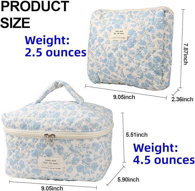 Makeup Bag Travel Essentials Quilted Cosmetic Toiletry Pouch Organizer Insert for Women Dorm Room Essential Gift Large Capacity Opening Lightweight Cute Aesthetic Portable 2PCS (Colorful Dots)
