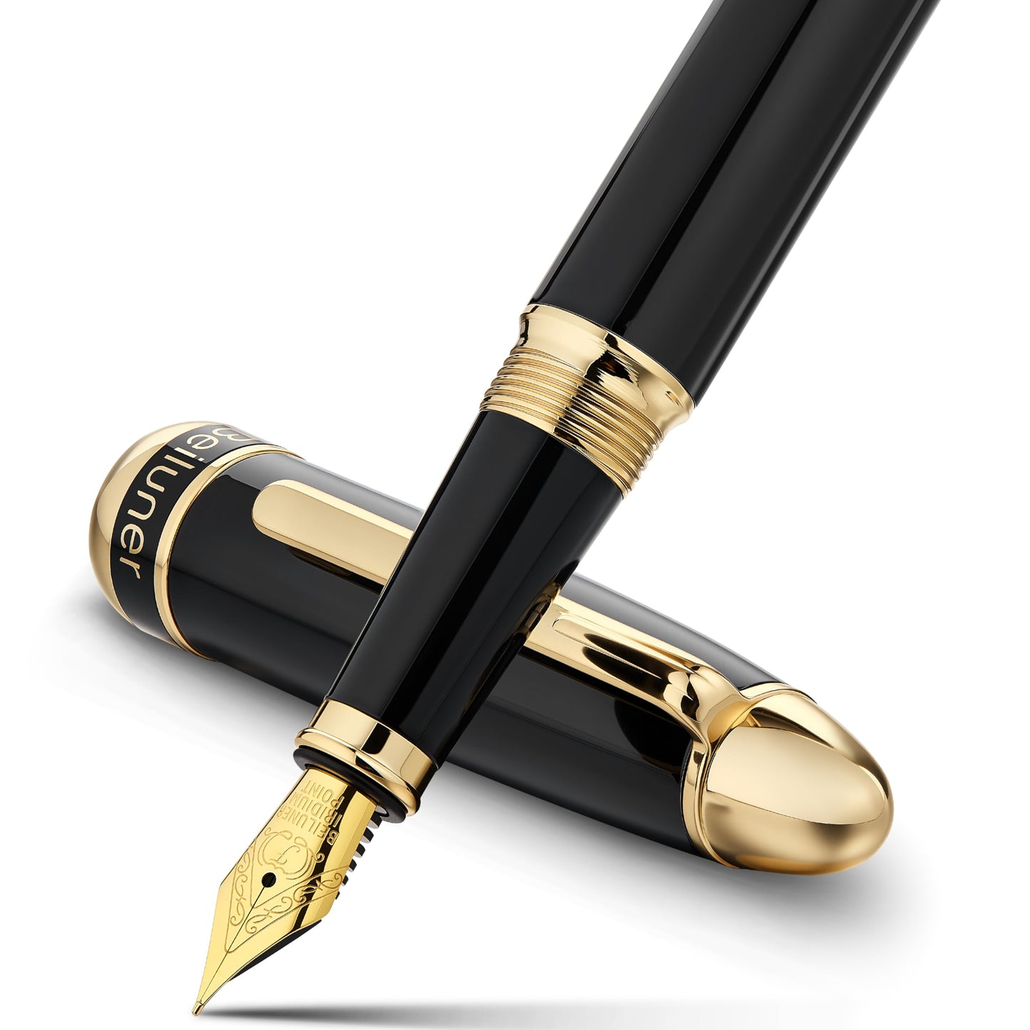 BEILUNER 315 Black Fountain Pen,Stunning Luxury Pens with 24K Gold Accents, Gorgeous 24K Gilded Nib(Fine), Ink Converter,Fancy Pen Gift for Men&Women-Elegant, Office, Graduation, Nice Design