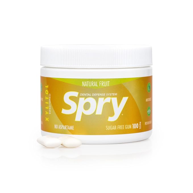 Spry Fresh Natural Xylitol Chewing Gum Dental Defense System - Aspartame-Free, Sugar-Free, Non-GMO, Gluten-Free (Fresh Fruit, 100 Count - Pack of 2)