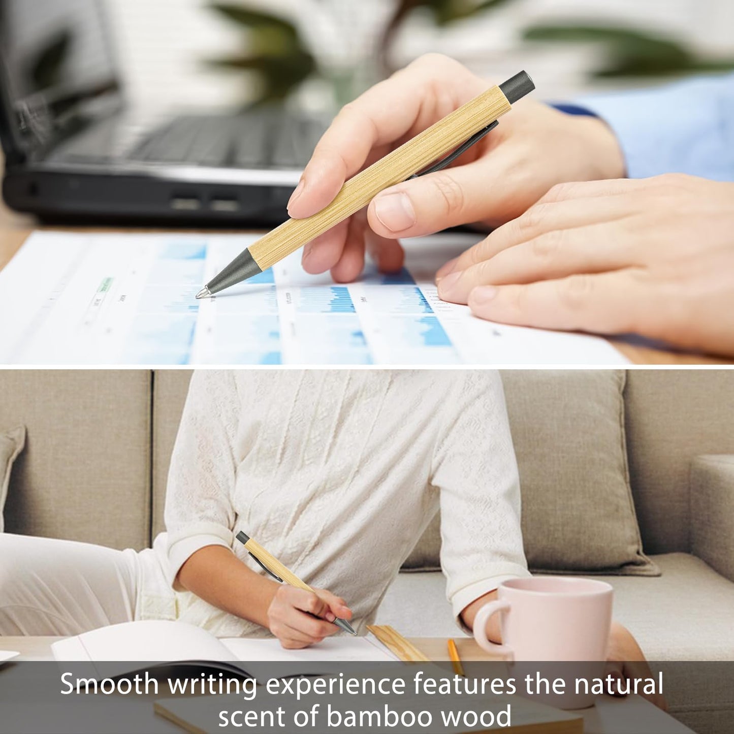 lyforx 100pcs Bamboo Pens Bulk Wooden Bamboo Pens Engraving Wooden Ballpoint Pen Customizable Gift Pen Bulk