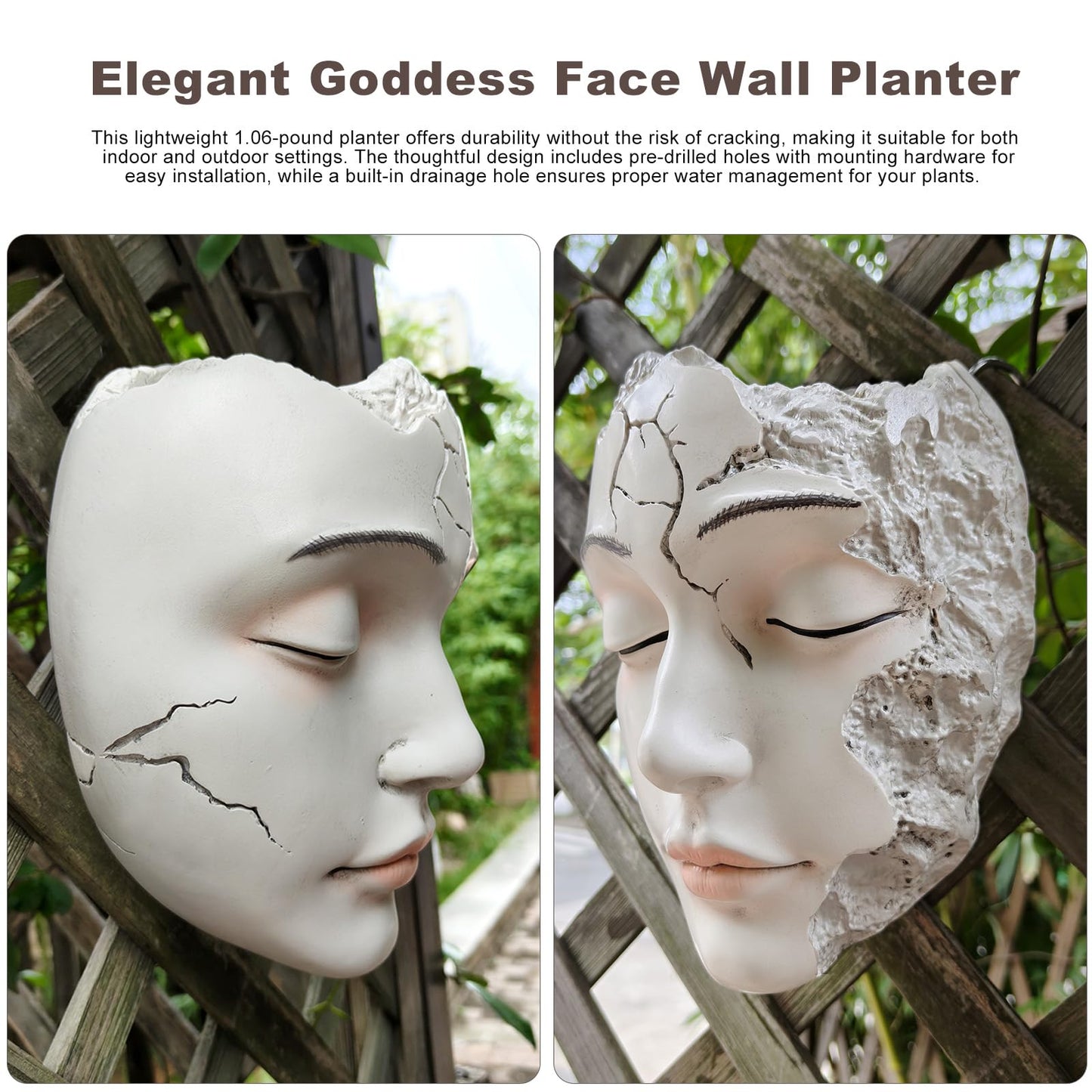 qumHmup Elegant Face Wall Planter - Matte White Resin Flower Pot with Drainage Hole, 7.5" Artistic Hanging Vase for Succulents & Small Plants
