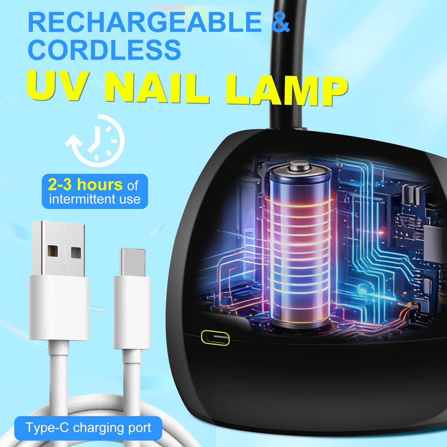 MEKK Gooseneck UV LED Nail Lamp - 36W Cordless Mini UV Light for Gel Nails for Home & Travel, Single Nails Light for Detail Work, Flash Cure Lamp with Auto Sensor, 4 Timers, Flower Design (Black)