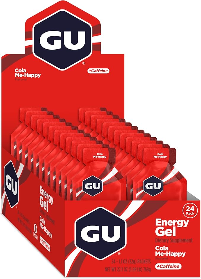 GU Energy Original Sports Nutrition Energy Gel, Vegan, Gluten-Free, Kosher, and Dairy-Free On-The-Go Energy for Any Workout, 24-Count, Cola Me-Happy
