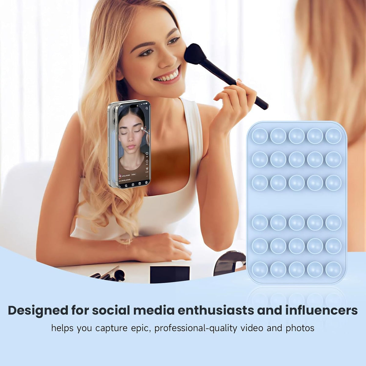 Patented Magnetic Sticky Phone Suction Grip Mount for MagSafe Case,Magnet Silicone Portable Stand Holder for iPhone 16/15/14/13/12 Series and Android, Hands-Free Selfies and Videos,Baby Blue