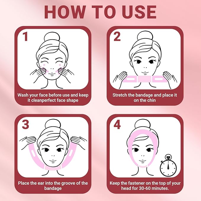 Reusable V Line Lifting Mask with Chin Strap for Sleeping,Double Chin Reducer,Face Lift Prevent Sagging, Jaw Exerciser,Pink,M