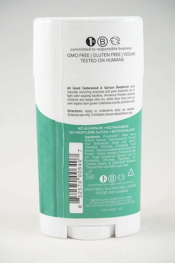 All Good Aluminum Free Deodorant Stick - Natural Deodorant w/Shea Butter & Aloe Vera, Bio-Active Formula, Vegan, Underarm Odor Protection for Men & Women (Cedarwood & Spruce)