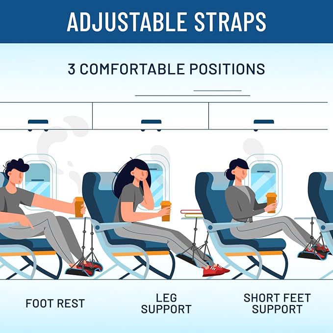 Everlasting Comfort Airplane Foot Hammock - Memory Foam Foot Rest for Plane Travel - Portable Foot Rest for Air Travel, Desk & Car - Airplane Essentials Foot Hammock for Plane Travel