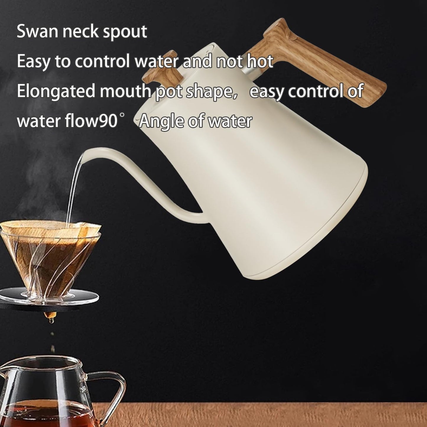 Electric Kettles, Gooseneck Electric Kettle, ±1℉ Temperature Control, Stainless Steel Inner, Quick Heating, for Pour Over Coffee, Brew Tea, Boil Hot Water, 0.9L (White)