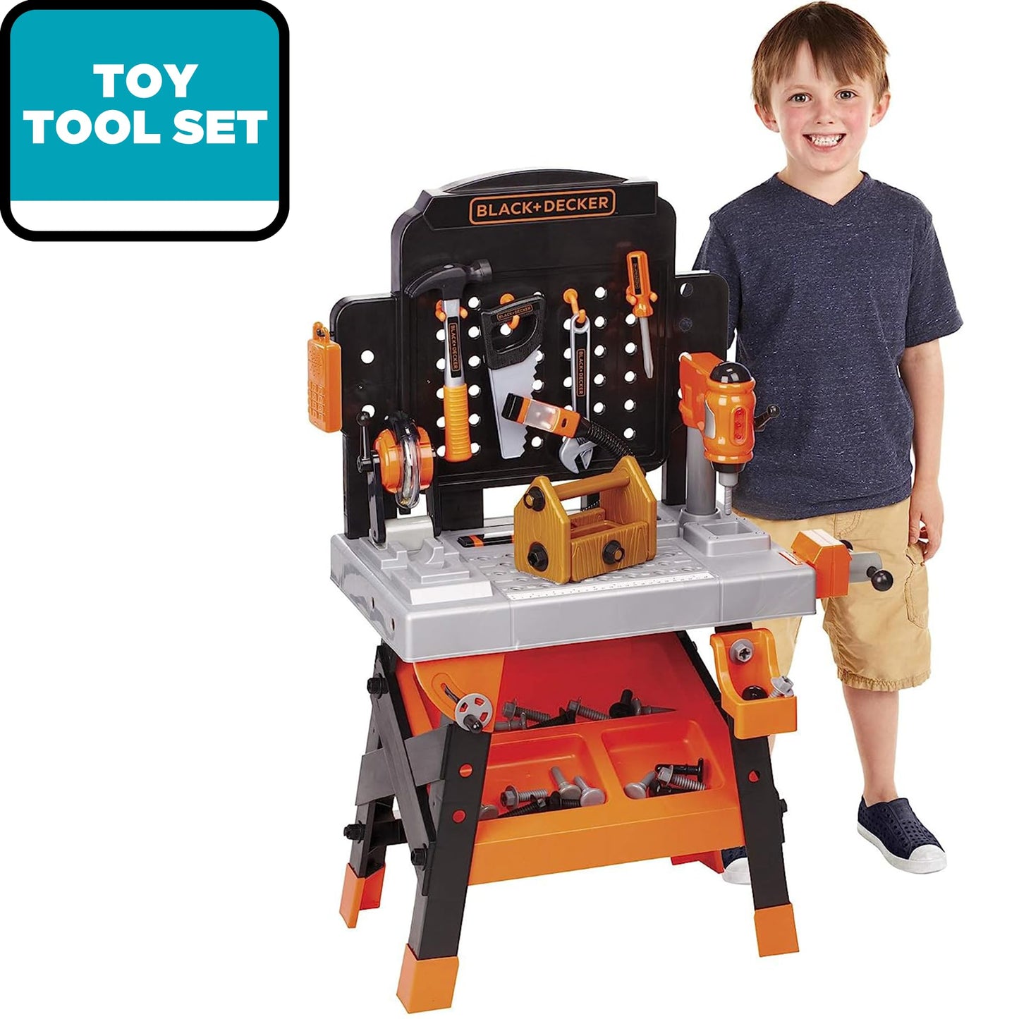 JAKKS Pacific Black+Decker Kids Workbench - Power Tools Workshop - Build Your Own Toy Tool Box – 75 Realistic Toy Tools and Accessories [Amazon Exclusive]
