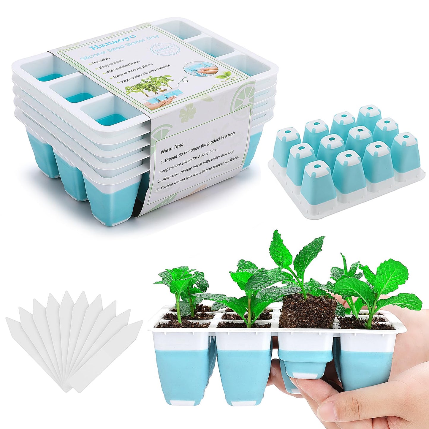 Hanaoyo 5 PCS Reusable Seed Starter Tray, 60 Cells Seed Starter Kit with Flexible Pop-Out Cells, Seedling Starter Trays for Seed Starter, Indoor Greenhouse Seeding Planting Growing
