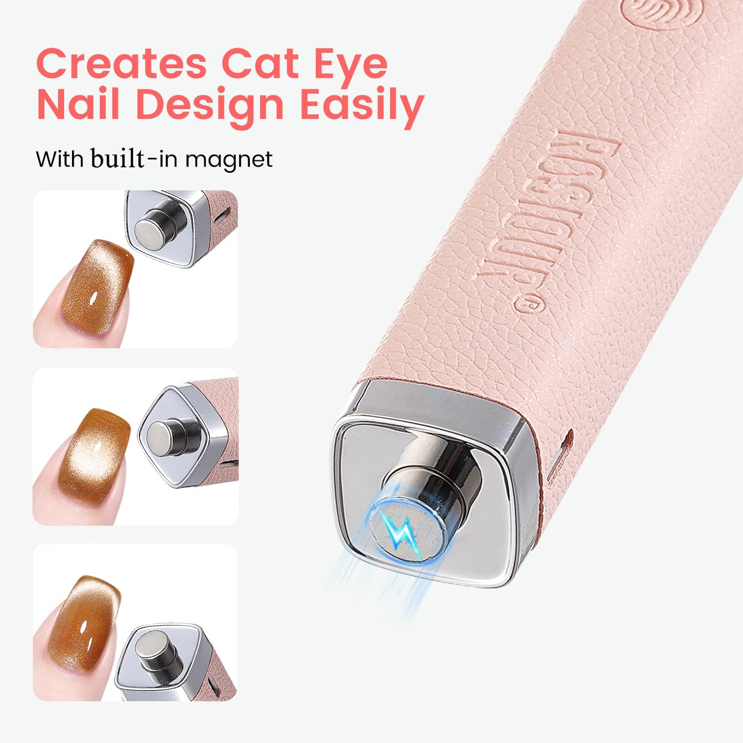 Rosiour Handheld Mini UV Light for Nails: Flash Cure UV Led Nail Lamp with Cat Eye Magnet- Hand Held Fast Dry Single UV Lamp Pen with Auto Sensor for Manicure Home Salon (Pink)