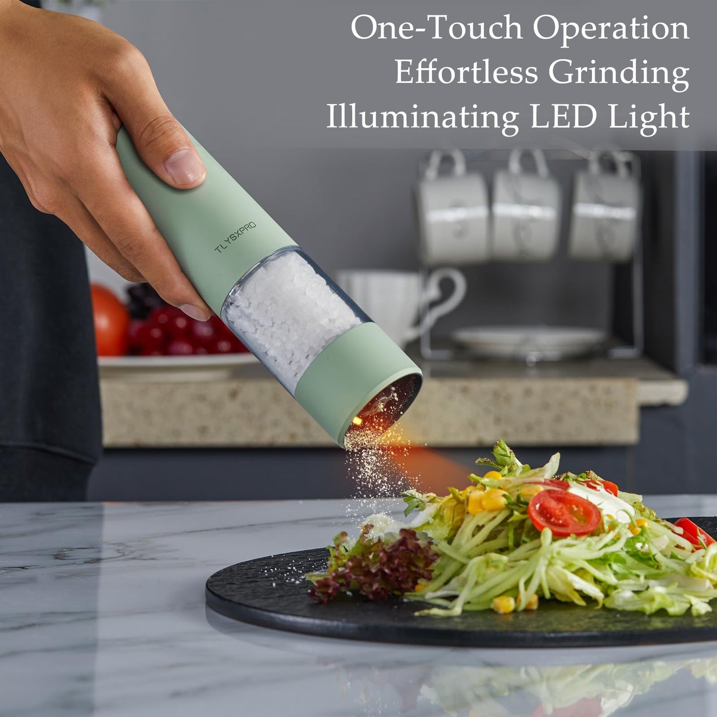 Electric Salt and Pepper Grinder - USB Rechargeable, Automatic Salt and Pepper Shaker, Adjustable Coarseness, Electric Pepper Mill, LED Light, Refillable, Kitchen Gadget (1-Pack, Buttercream)