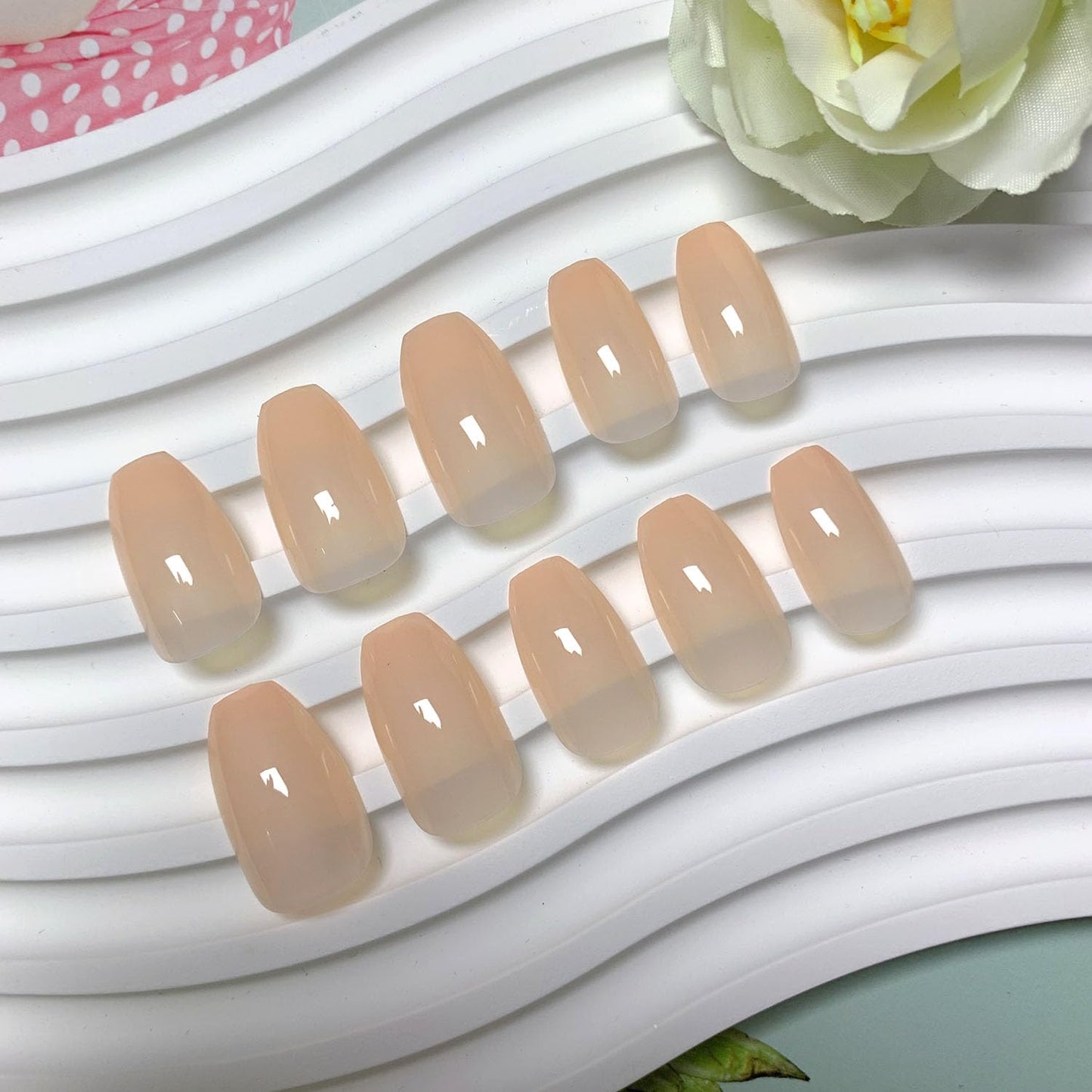 Coffin Press on Nails Short Fake Nails Solid Color Translucent Nails Press ons Ombre Glue on Nails Simple Artificial Ballet Acrylic Nails for Women 24 Pcs