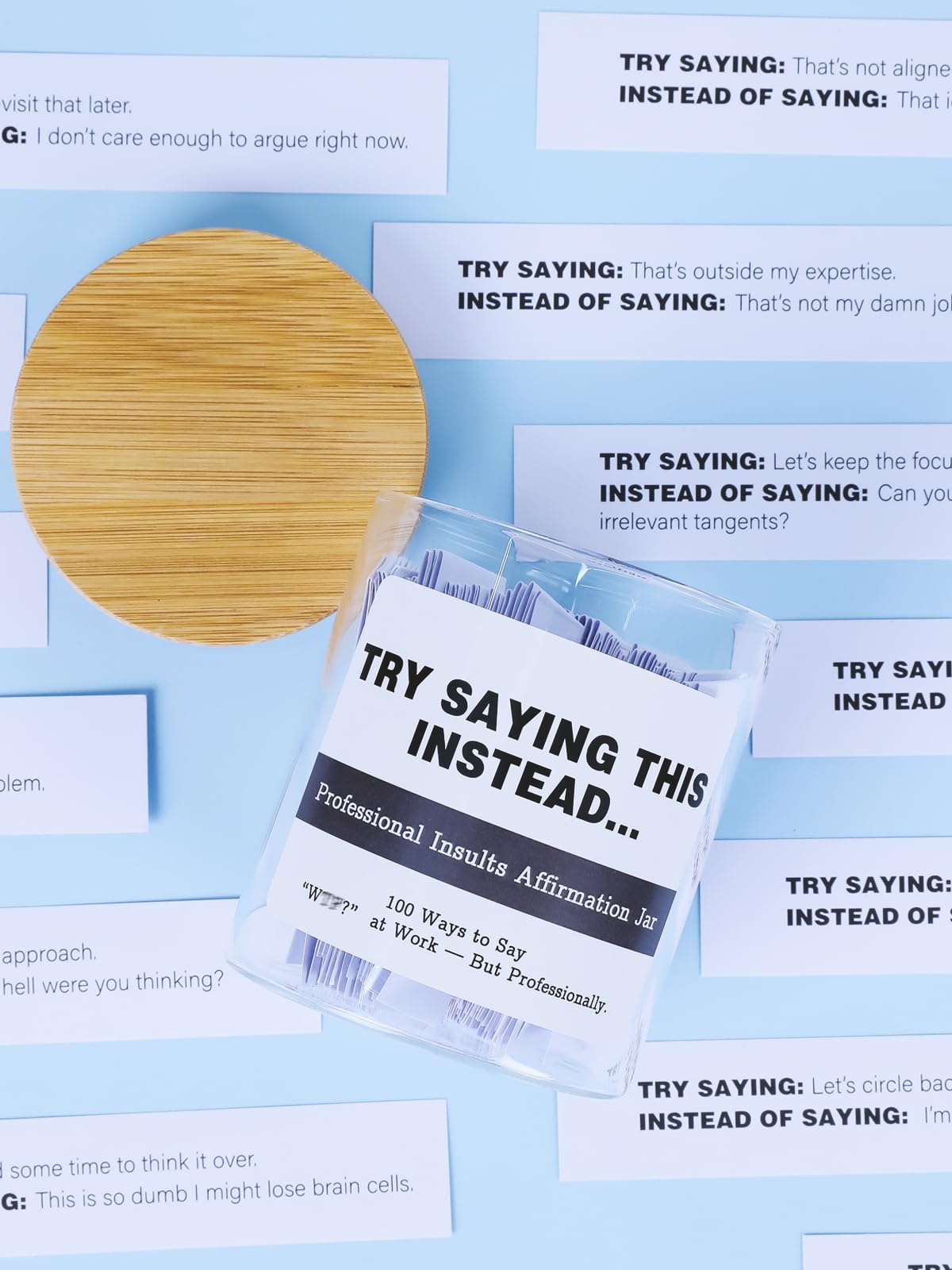Try Saying This Instead – Professional Work Affirmation Jar – 100 Funny Workplace Translations – Office/Christmas/New year Humor Gift for Coworkers, Friends
