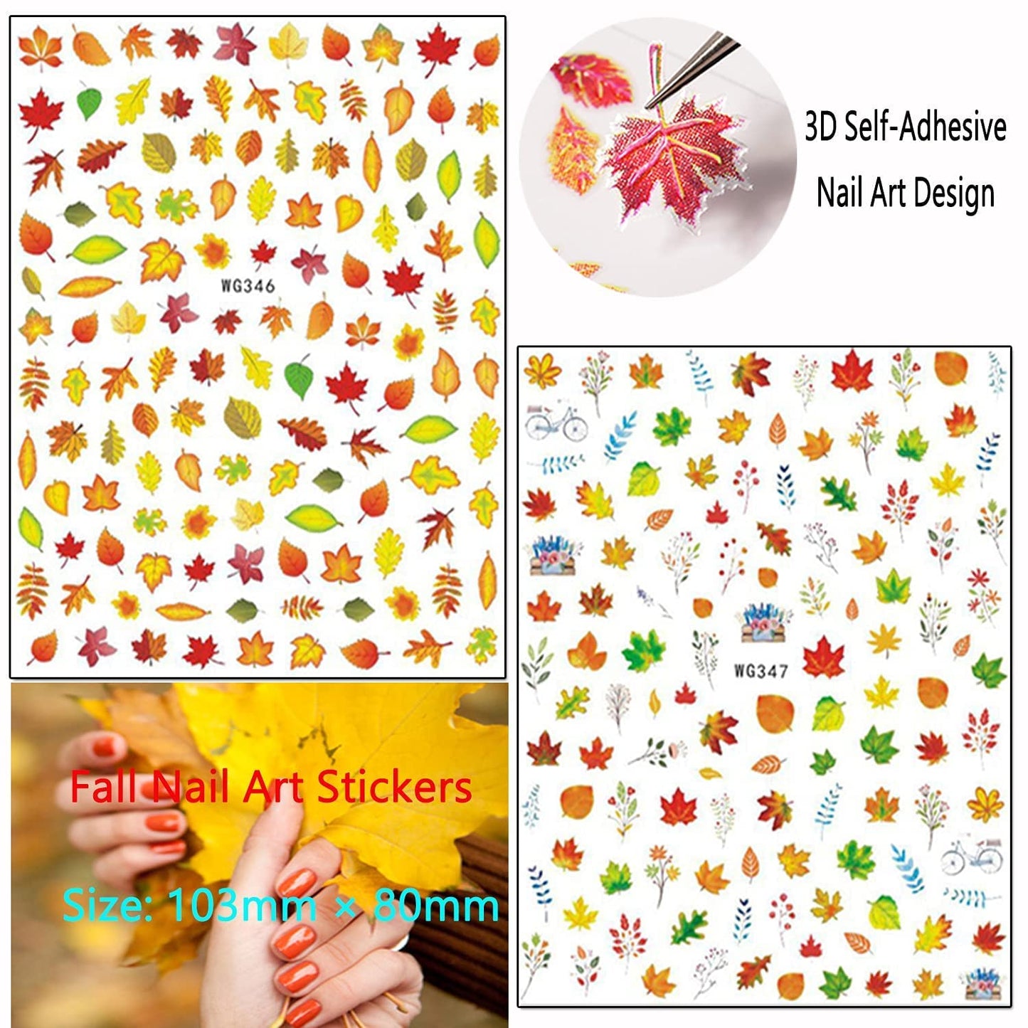 9 Sheets Thanksgiving Nail Art Stickers with 8 Sheets Butterfly Nail Art Stickers