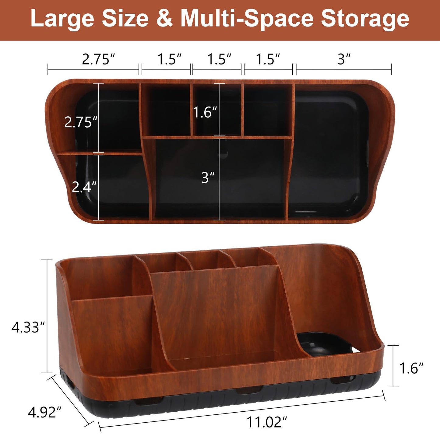 GFWARE Bathroom Decor and Accessories - Detachable 7 Slots Kids Electric Toothbrush and Toothpaste Holde for Bathroom Tray Countertop Vanity Storage, Bathroom Sink Storage Organizer, Red Wood