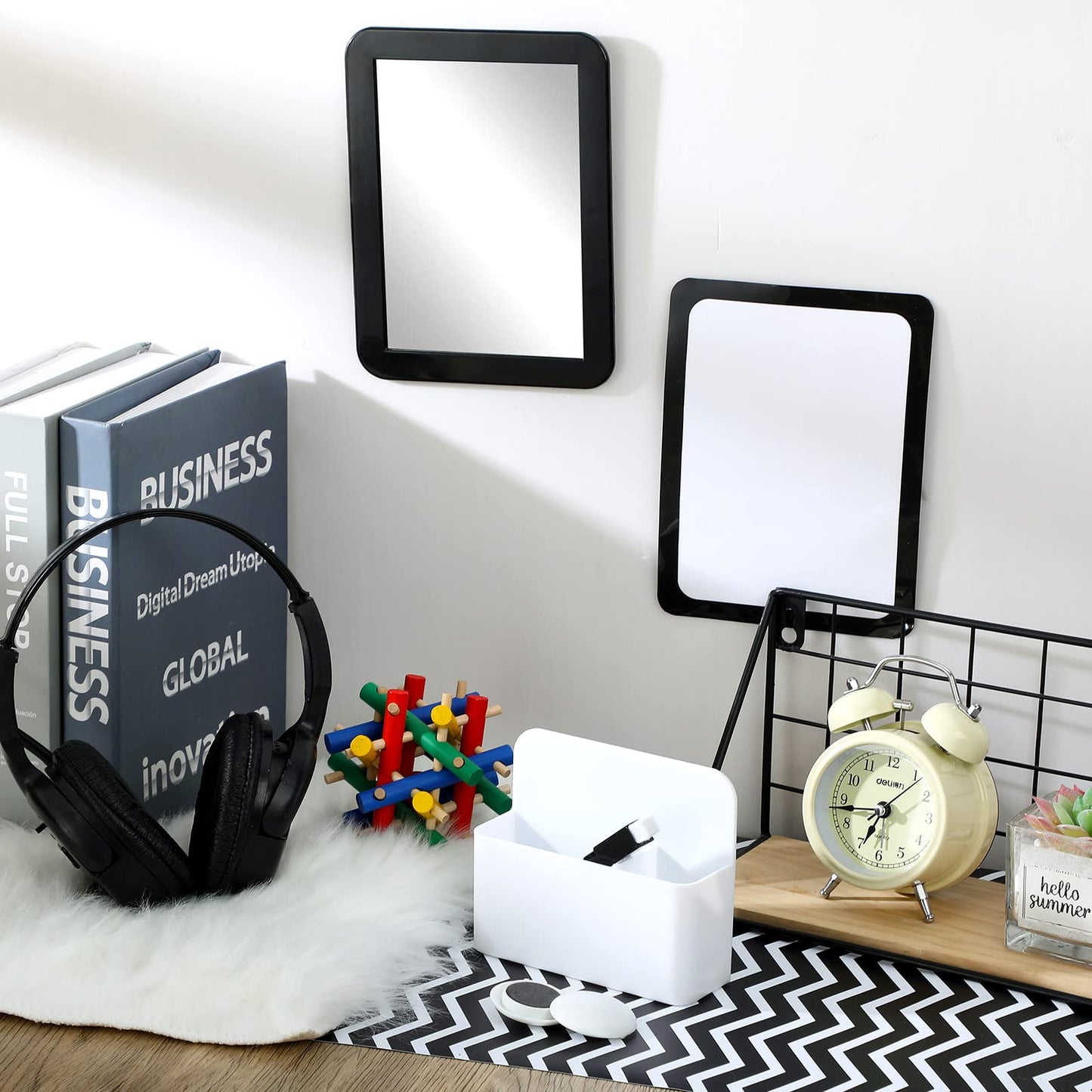 8 Pcs Locker Accessories Kit Back to School Essentials Include Magnetic Locker Wallpaper Mirror Carpet Storage Case Whiteboard with Dry Erase Marker Organizer Supplies for Girls Students School Office