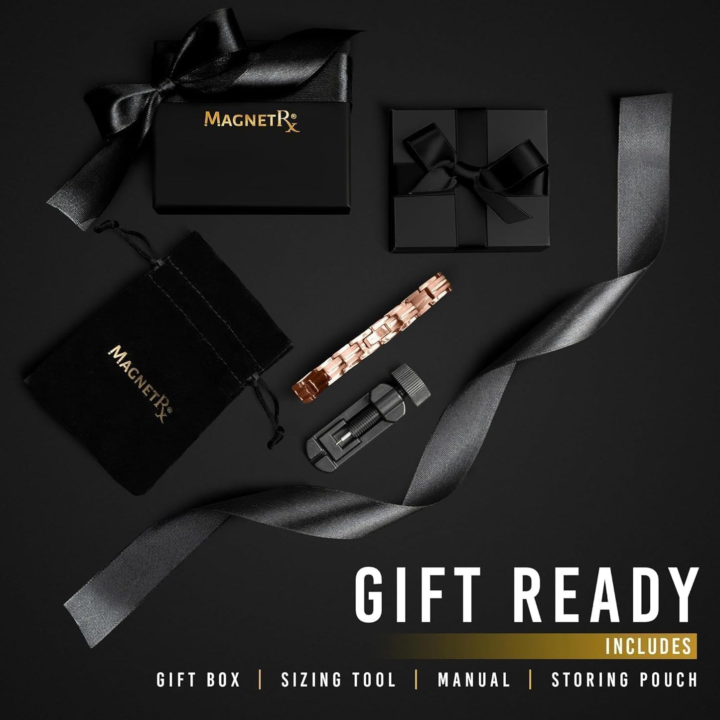 MagnetRX® Women's Ultra Strength Magnetic Bracelet – Effective Titanium Magnetic Bracelets for Women – Adjustable Length with Sizing Tool for Perfect Fit (Rose Gold)
