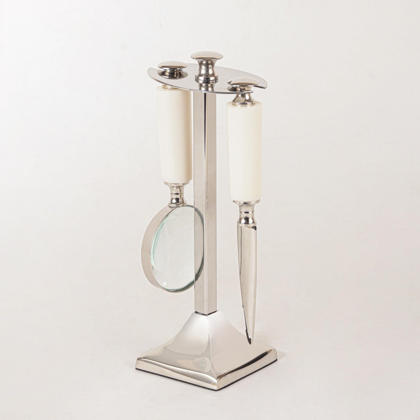 DECONOOR Set with Magnifying Glass and Letter Opener, Silver White Modern Office Desk Accessories, Decorative Home Office Decor, Professional Business Gift (Silver & White)