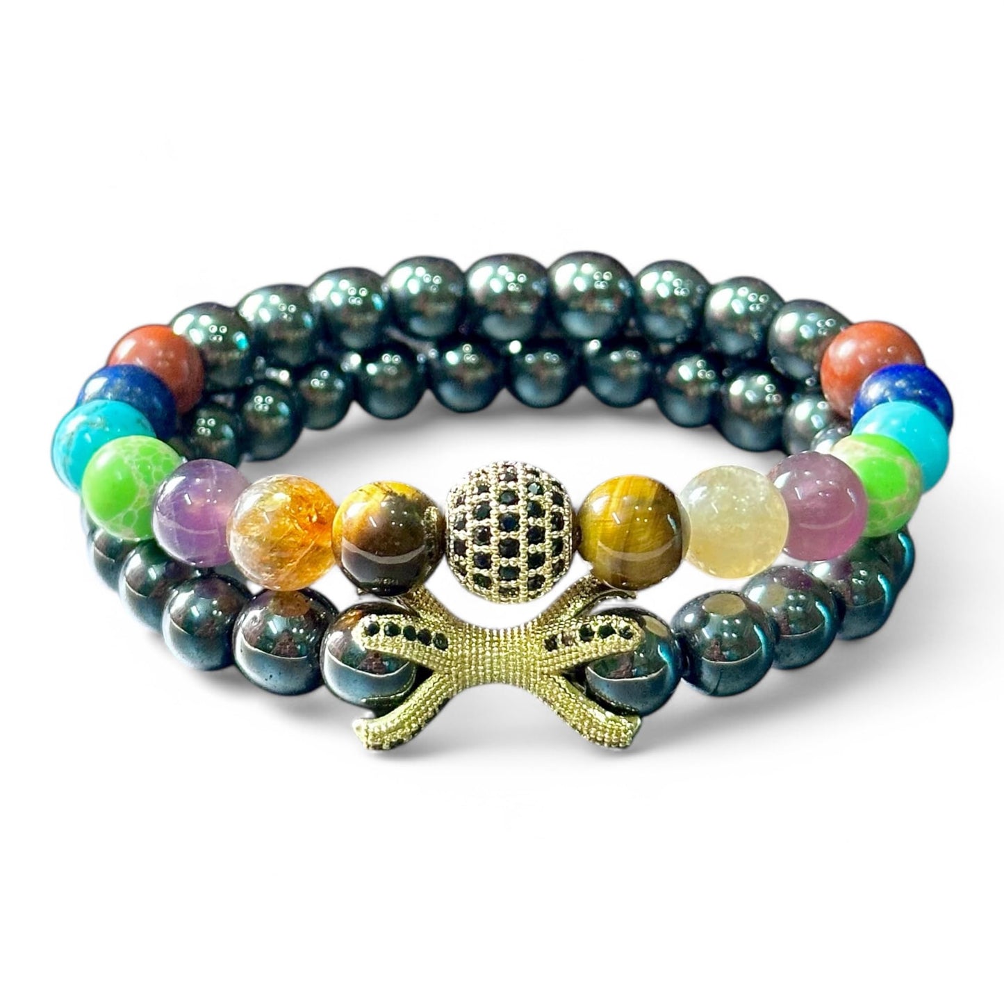 Mine Galleria Class and Charm Combined 7 Chakra Hematite Healing Charm Bracelet (Medium)