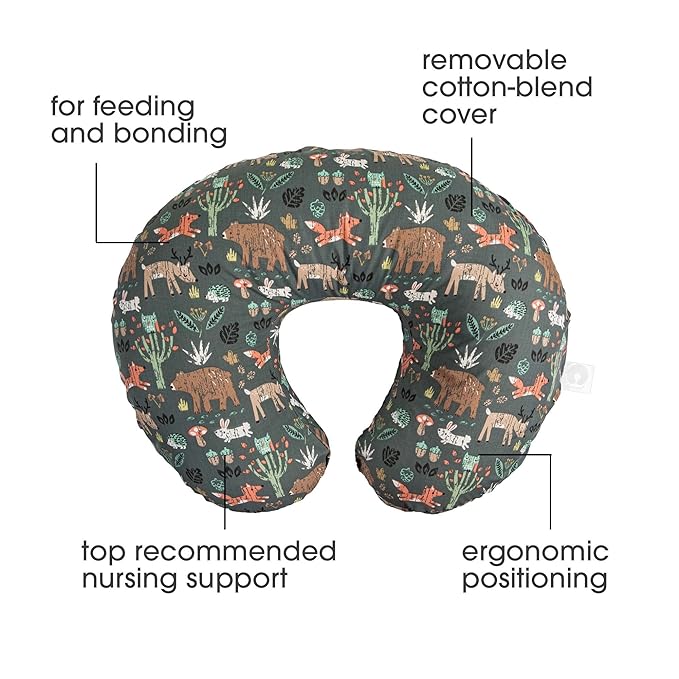 Boppy Original Nursing Pillow, Green Forest Animals, Ergonomic Nursing Essentials for Bottle and Breastfeeding, Firm Fiber Fill, with Removable Pillow Cover, Machine Washable