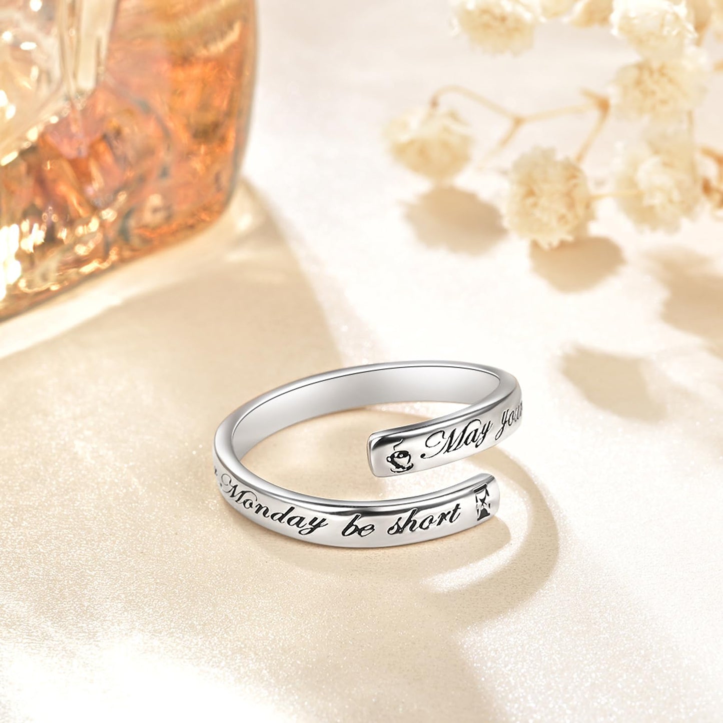 JXJL S925 Sterling Silver Inspirational Jewelry Rings Adjustable Ring Personality Encouragement Gift for Teens Women