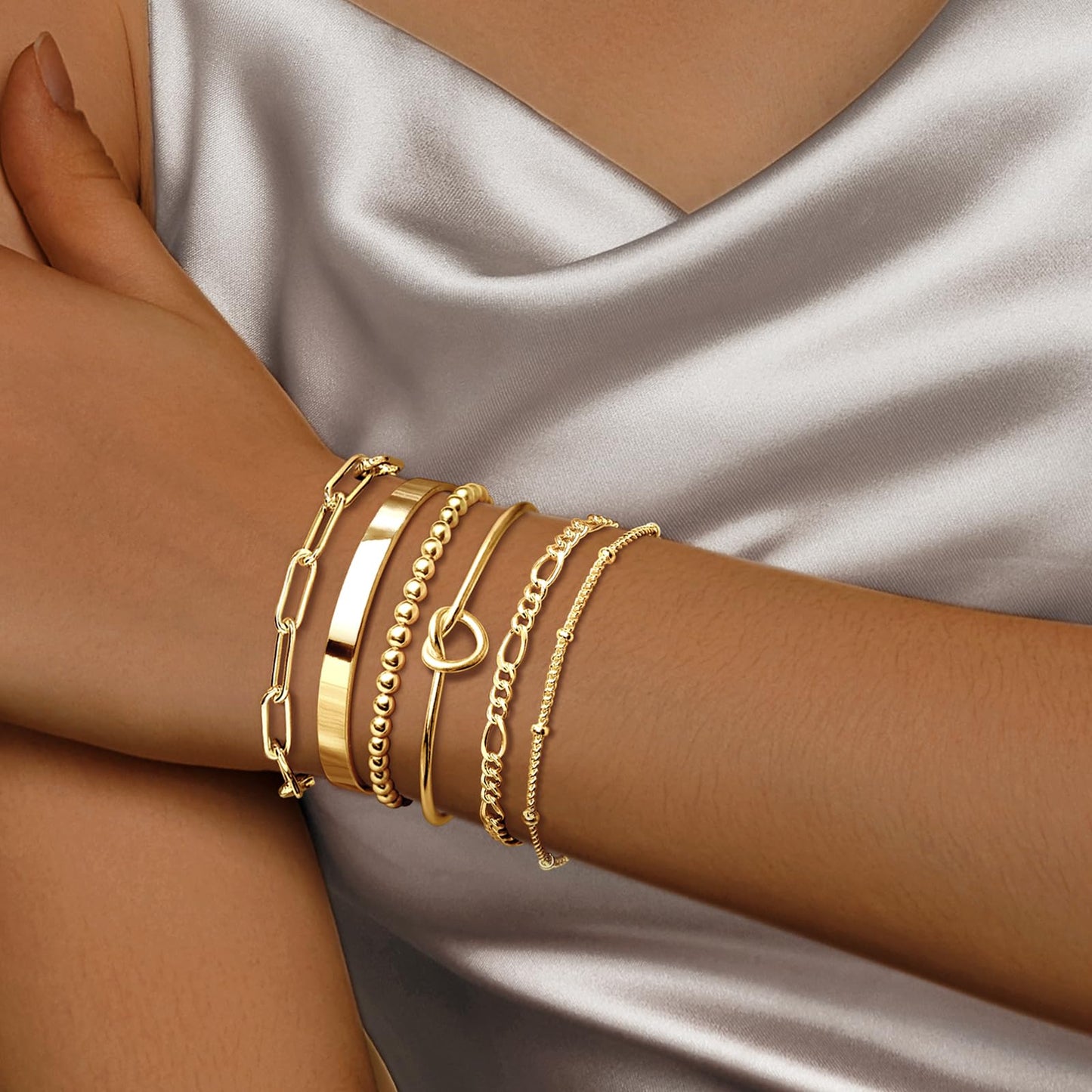 HERIER Gold Bangle Bracelets Stack for Women 14K Gold Plated Cuff Bracelet Set Jewelry for Women Trendy