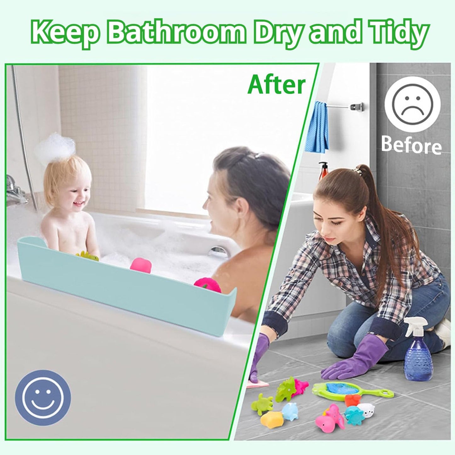 Bathtub Splash Guard for Kids – Silicone Bath Tub Splash Guard with Suction Cups, Tub Topper Play Shelf & Toy Holder, Fun Bath Time for Toddlers Baby (Gray)