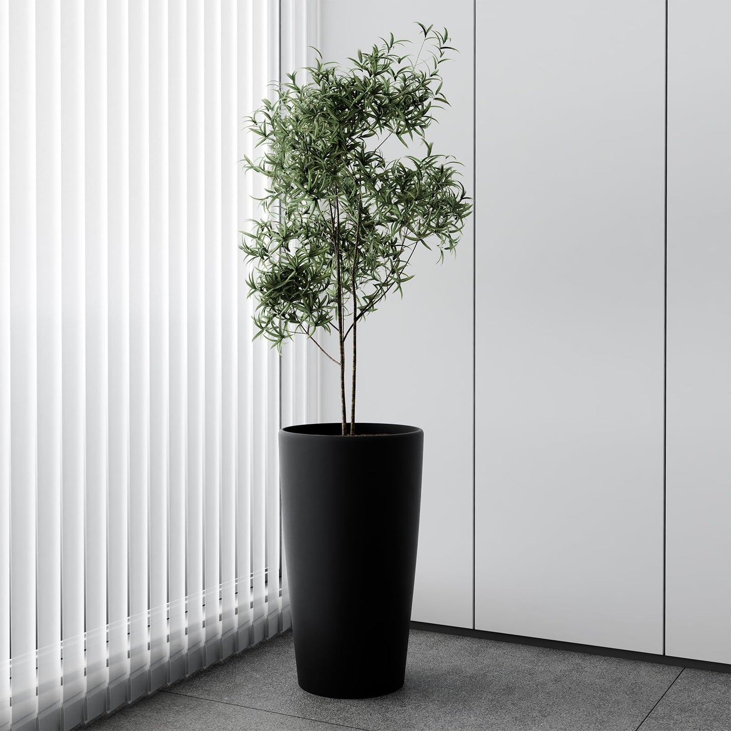 SnugNiture Set of 2 Round Tall Planters 22 Inch, Large Planter for Indoor Outdoor Plants, Modern Flower Pot Containers Large Decorative Tree Planter, Black