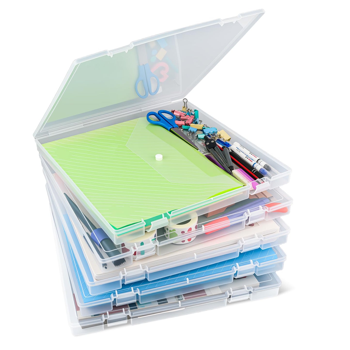 OUPSAUI 12x12'' Scrapbook Paper Storage, 5 Pack Board Game Storages, Stackable Paper Storage for Magazine, Art Supplies, Files, Photo, Vinyls, Crafts