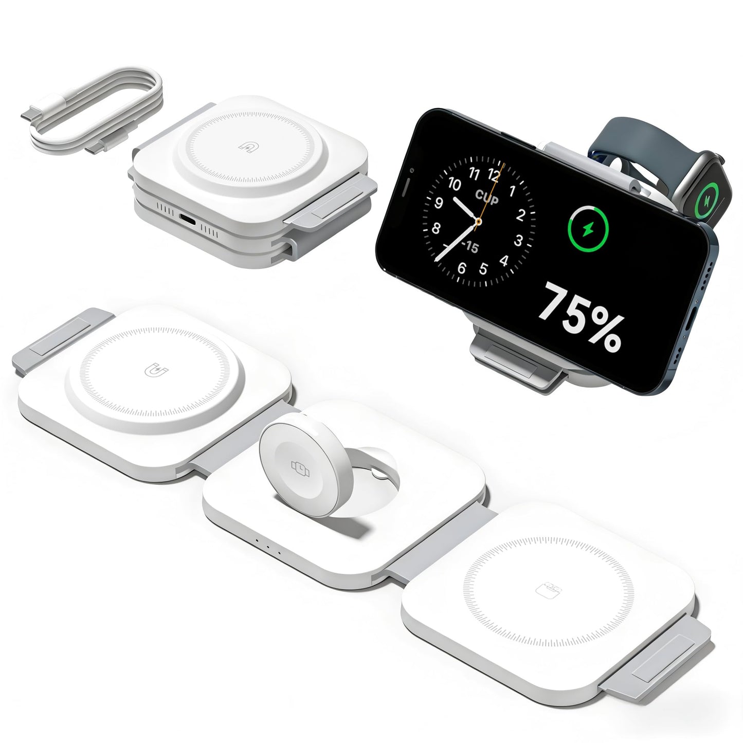 3 in 1 Charging Station for Apple Multiple Devices, Foldable Magnetic Fast Wireless Charger Dock, Travel Charging Pad for iPhone 17 16 15 14 13 12 Pro Max Plus Apple Watch Series & AirPods 4/3/2/Pro