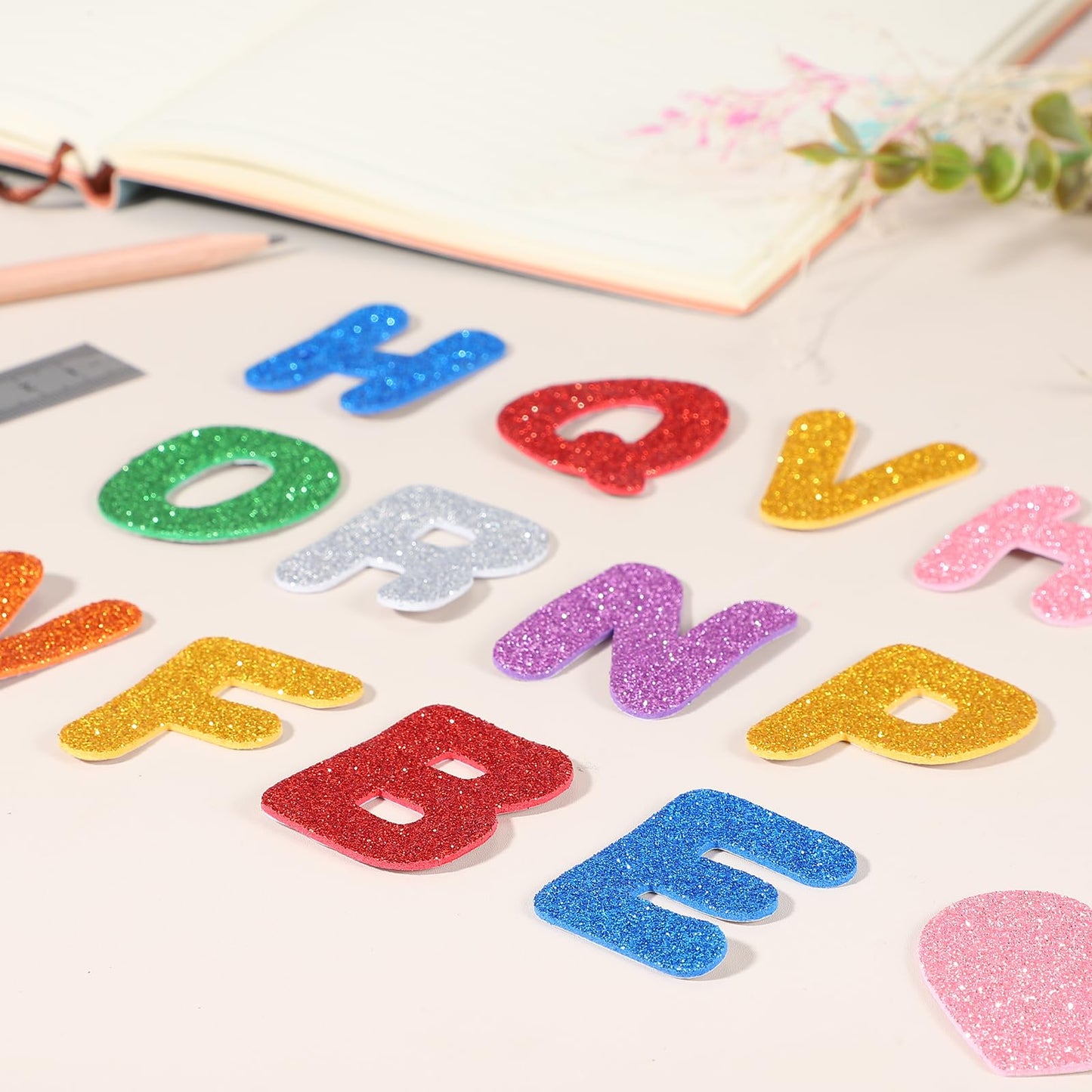 PATIKIL Alphabet Foam Stickers, 104Pcs Letters A-Z EVA Self Adhesive Glitters Foam Shape Sticker Craft Supplies for Scrapbook Card DIY Making Home Decor, Golden