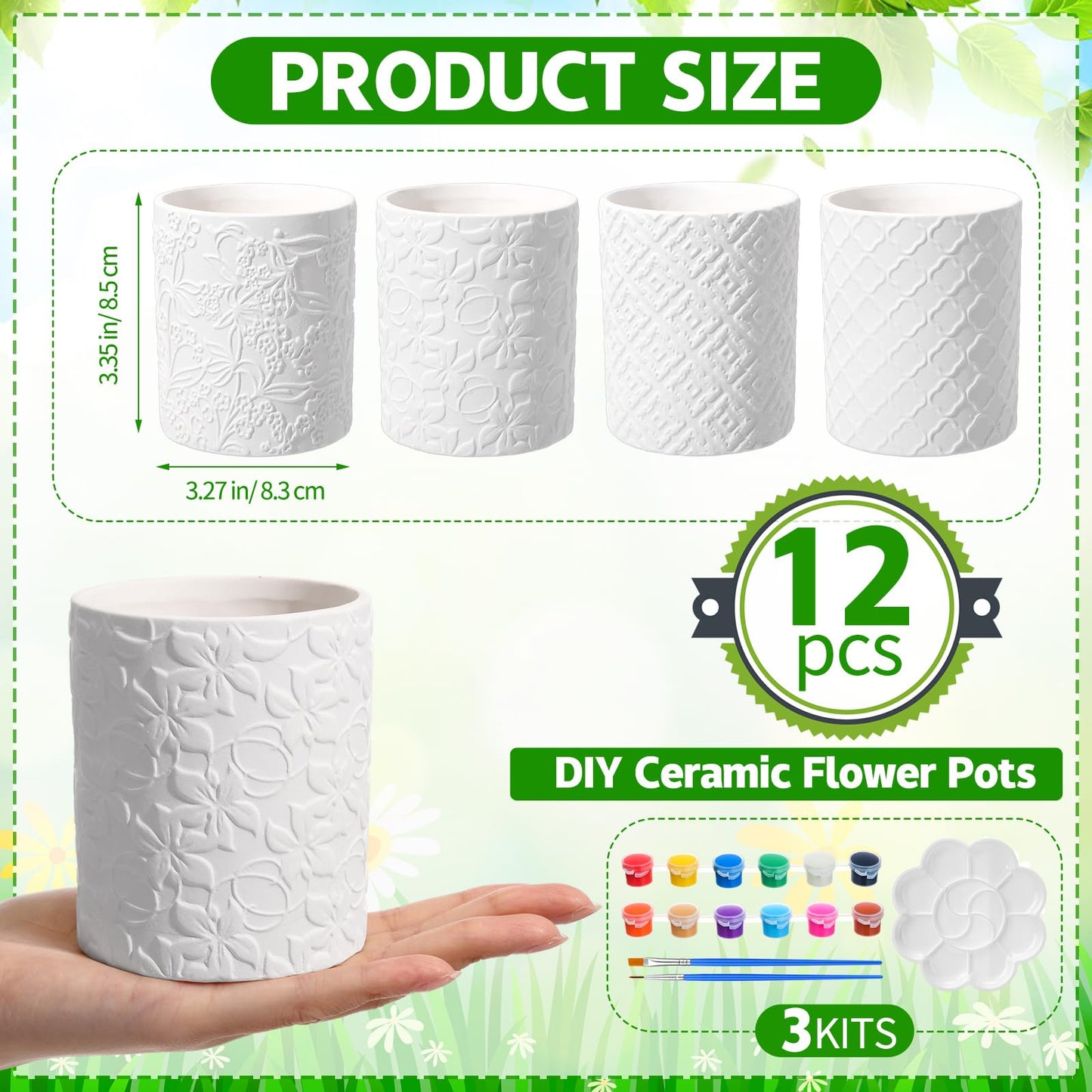 Zubebe 12 Pcs Paint Your Own Ceramic Pots Bulk Unfinished Succulent Pots Craft Kit with Drainage Hole Mini Paintable Plant Vase Ready to Paint Planter for Cactus DIY Craft (Classic)