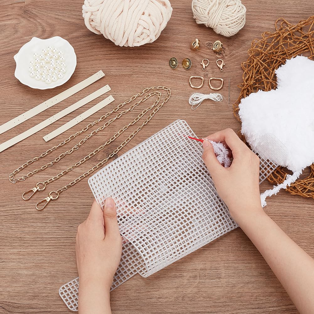 WADORN DIY Knitting Crochet Handbags Kit, Mesh Plastic Canvas Kit for Shoulder Bags DIY Knitting Crochet Crossbody Bag Materials Handmade Purse Stitching Set for Crafting Embroidery Projects, Linen