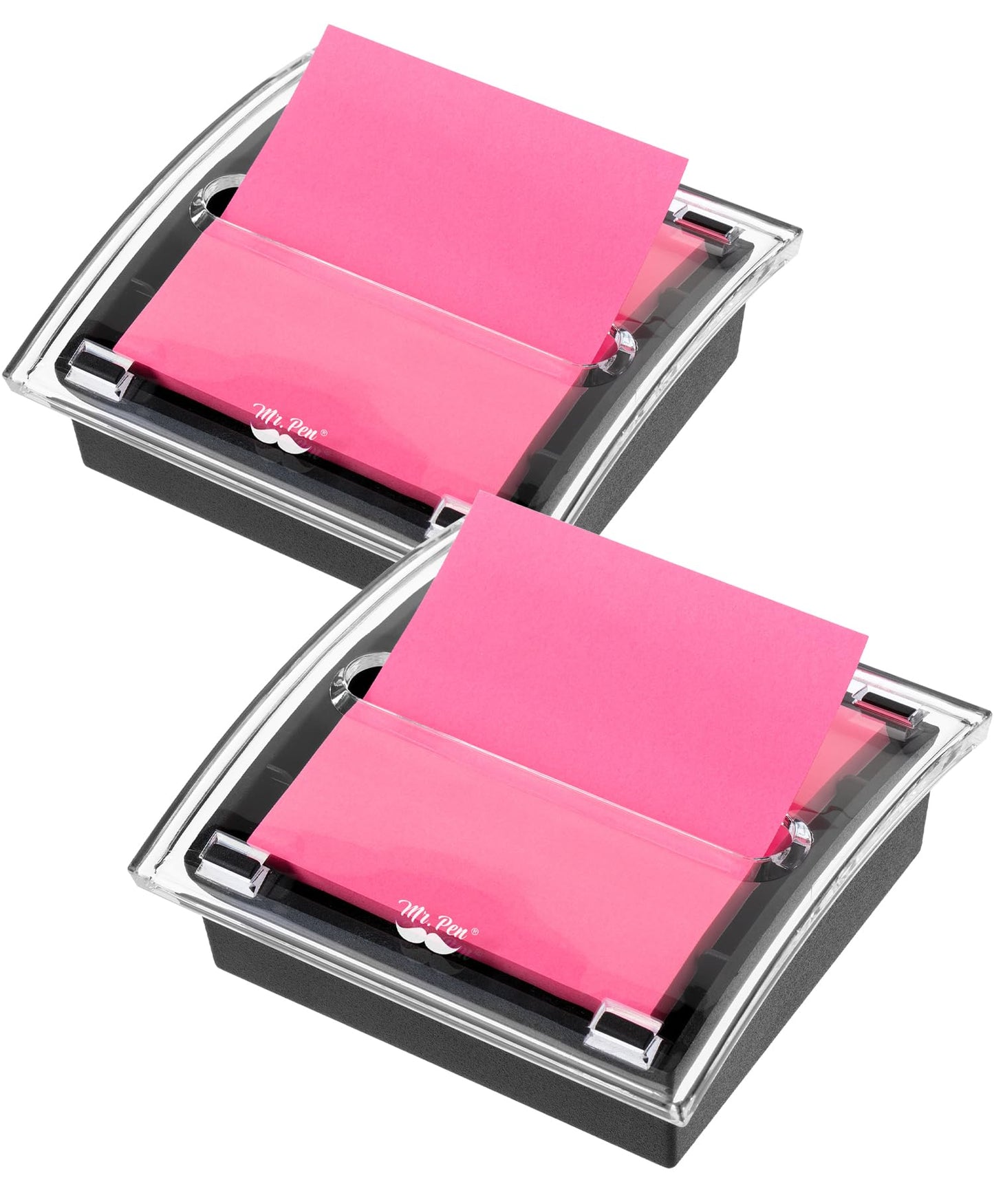 Mr. Pen- Pop Up Note Dispenser, 3" x 3", 2 Pack, Black Base, Clear Top, Sticky Note Dispenser, Sticky Note Holder for Desk