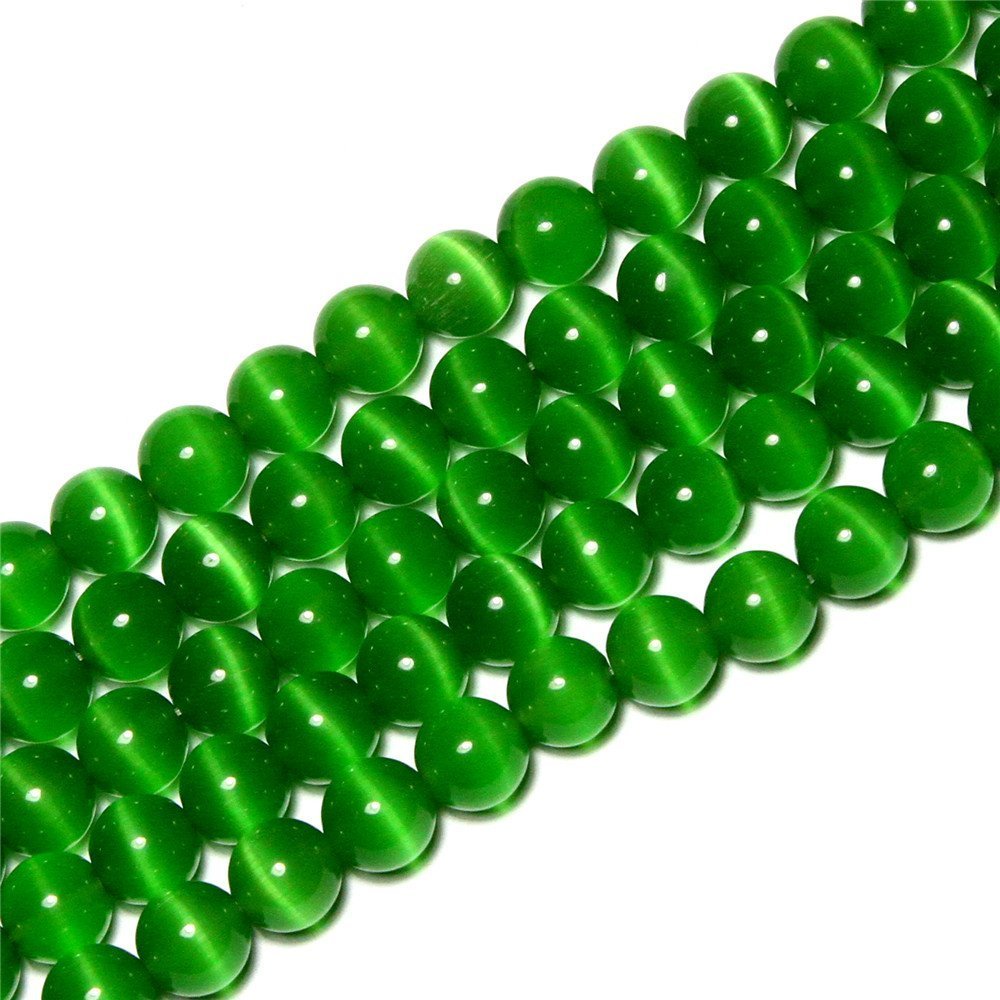 HAAMIIQII 45pcs 8mm Dark Green Cat Eye Beads Round Loose Gemstone Beads for Jewelry Making Strand 15 Inch