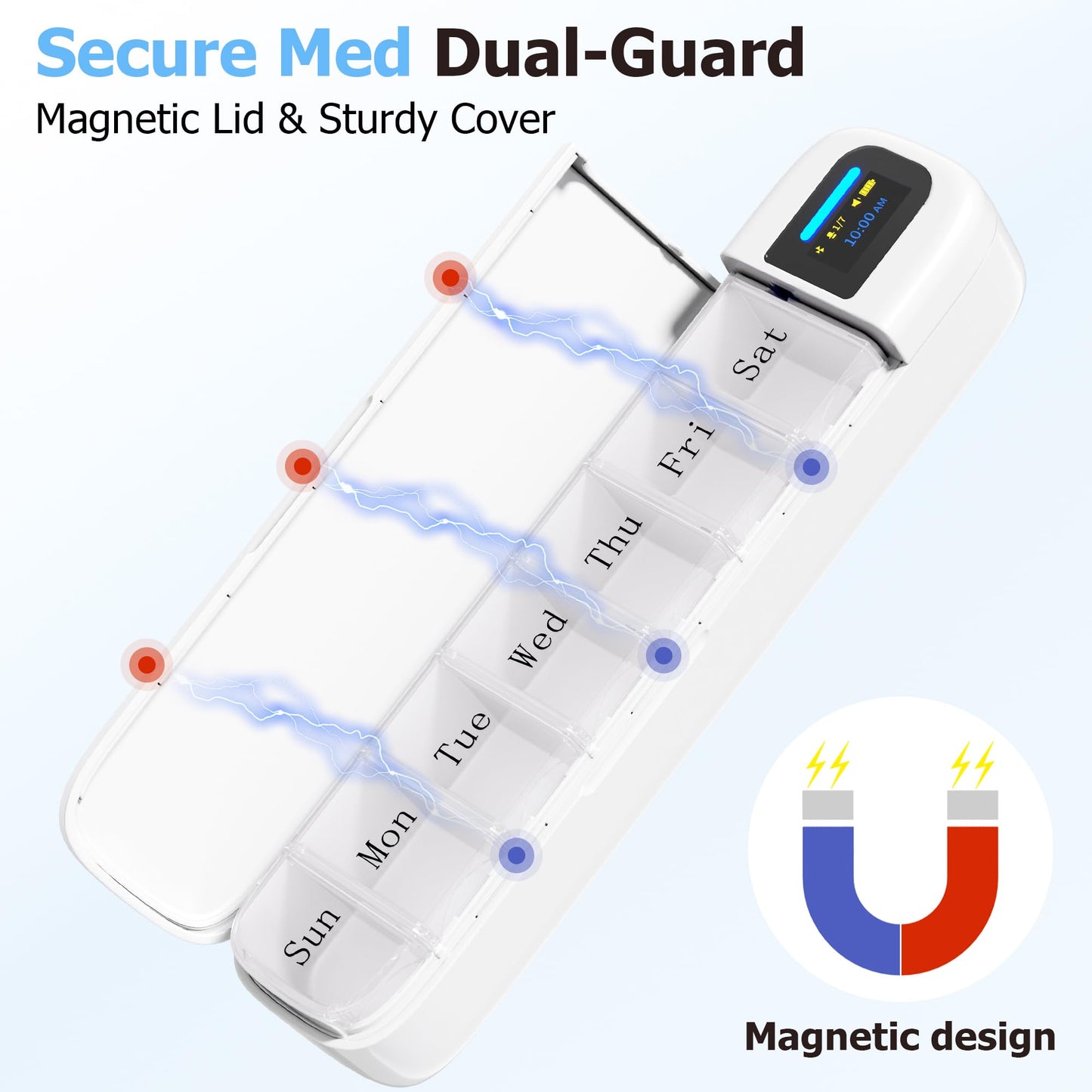 Daviky Smart Pill Organizer with Alarm, Bluetooth Daily Once a Day Pill Dispenser 7 Day with APP, Weekly Travel Pill Case, Portable Pill Reminder for Medicines, Supplements and Vitamins (White)