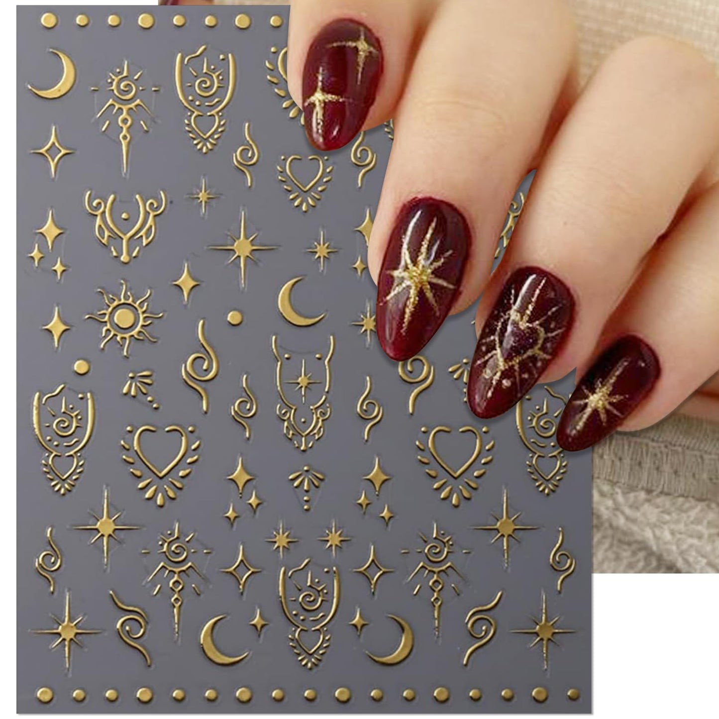 IDDFEVE 9 Sheets Gold Heart Nail Art Stickers - Valentines Day Self-Adhesive 3D Nail Decals for DIY Golden Silvery Manicure