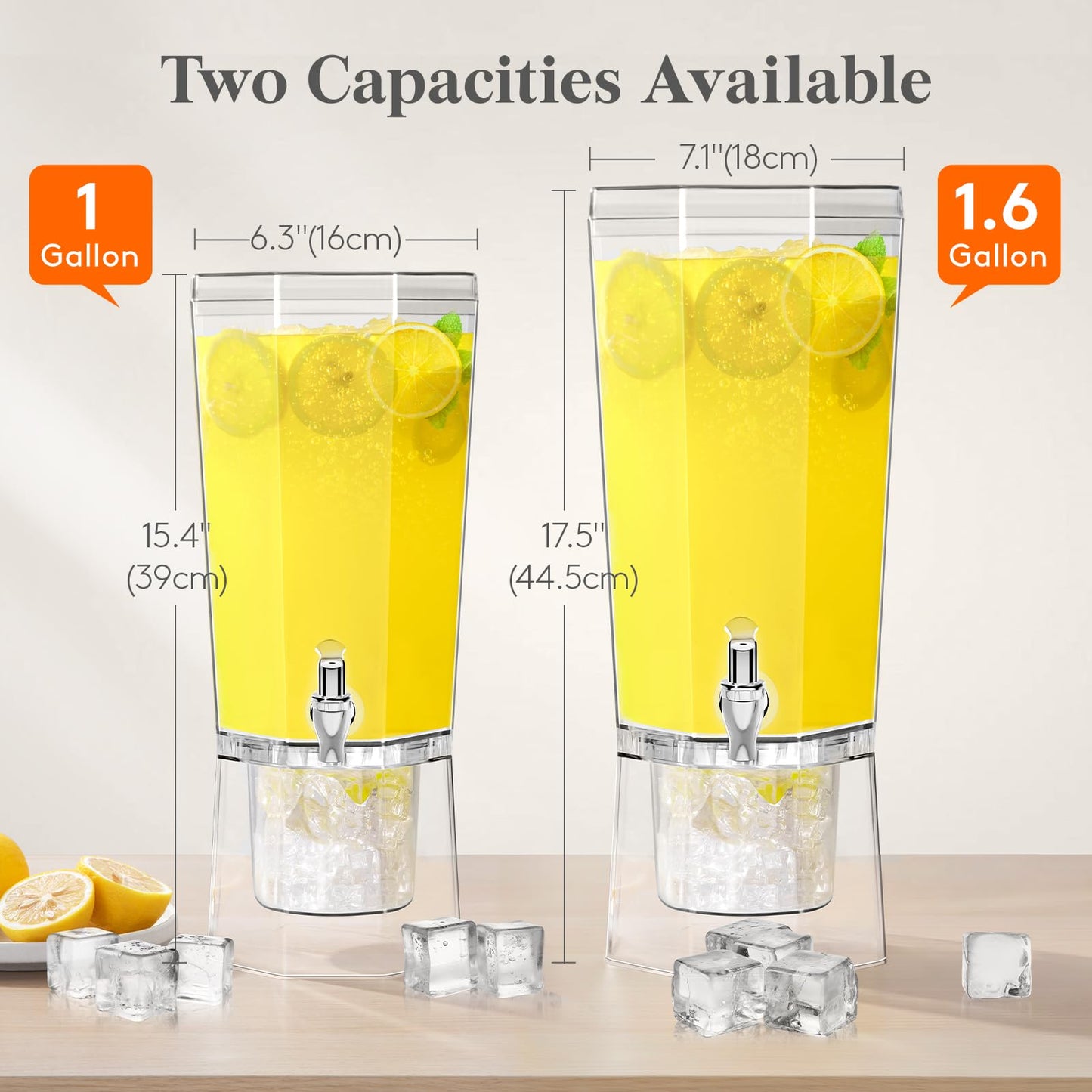 Lifewit 1.6 Gallon Drink Dispenser for Parties 2 Pcs, 6L Plastic Beverage Container with Stand for Juice/Tea/Soda & Lemonade, Clear Water Pitcher with Spigot for Mimosa Bar Hosting 39 x 16 cm/15x6"