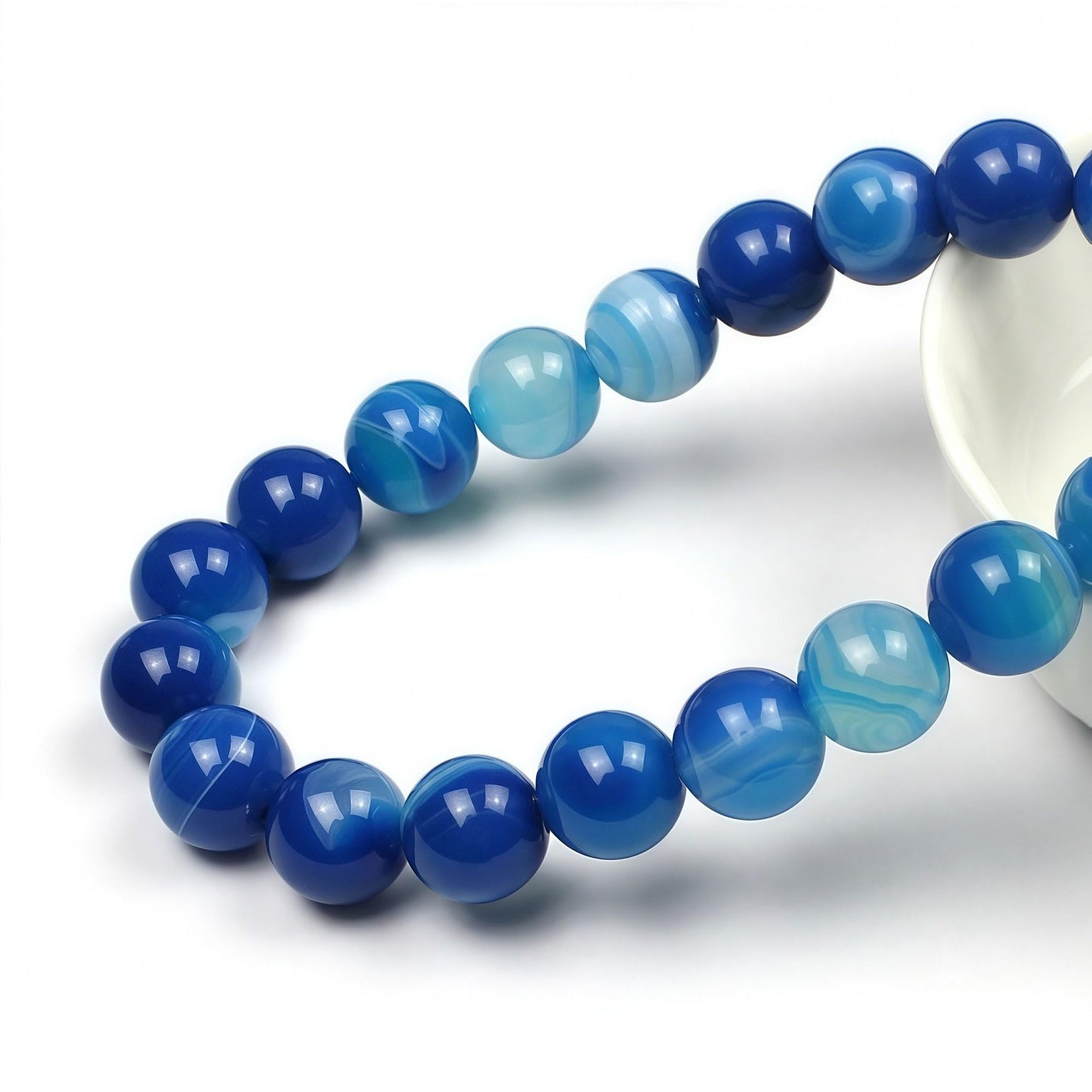 MJDCB Natural Stone Beads Blue Striped Agate Round Loose Beads for Jewelry Making DIY Bracelet Necklace (8mm)