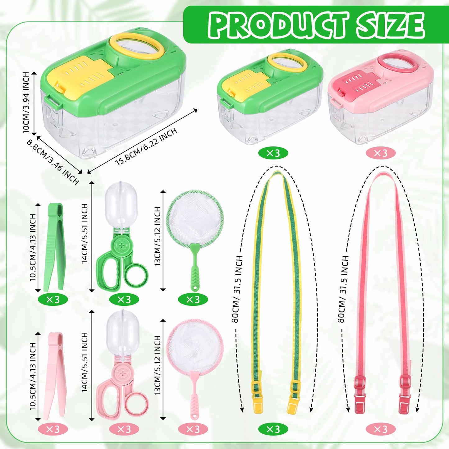 Halloscume 6 Sets Bug Catcher for Kids Students Insect Catching Kit Collector Bug Box with House, Butterfly Net, Tweezer, Cage Habitats Container Collection Explorer Gift (Pink,Green)