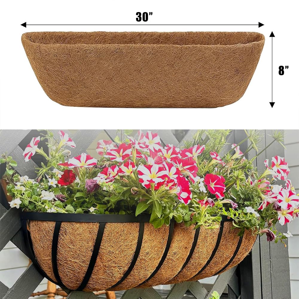XXINGEM 3Pcs Pre-Formed Coco Fiber Liners for Planters, Window Boxes & Fence Flower Baskets Replacement (30in)