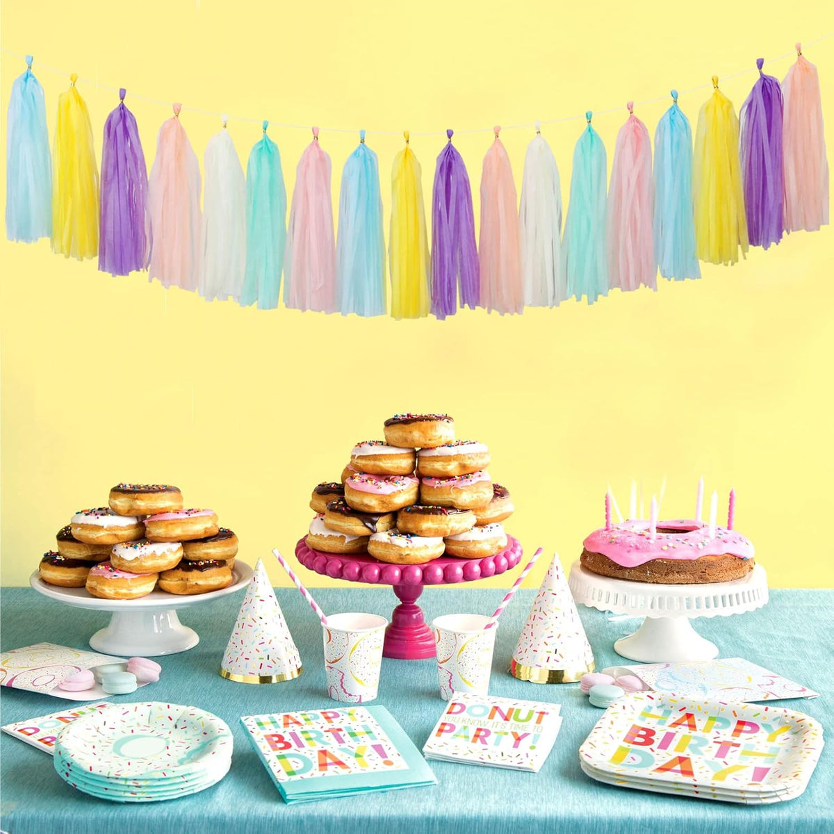 Pastel Rainbow Party-Decorations Tassel Garland - 21pcs Baby Shower Birthday Wedding Streamers,Peach Yellow Purple Blue Mint Ivory Tassels Banner Backdrop Decor Panduola