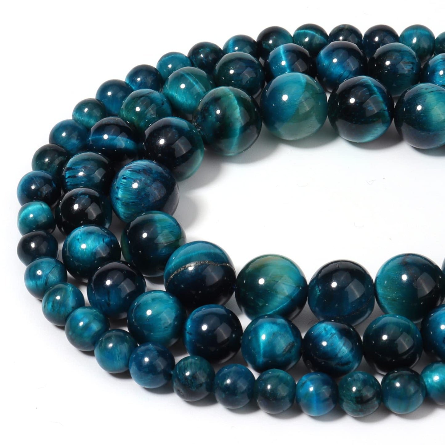 45pcs 8mm Natural Aquamarine Tiger Eye Gemstone Beads Energy Healing Crystal Round Loose Stone Beads for Jewelry Making, DIY Bracelets Necklaces
